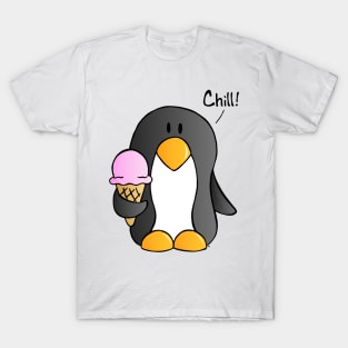 Chill! - Penguin with Strawberry Ice Cream T-Shirt